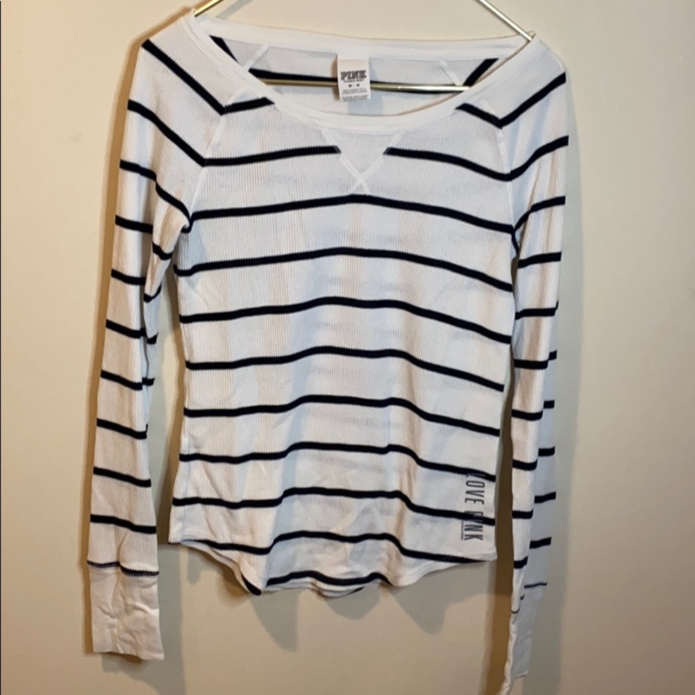 PINK VS long sleeve black and white striped tee